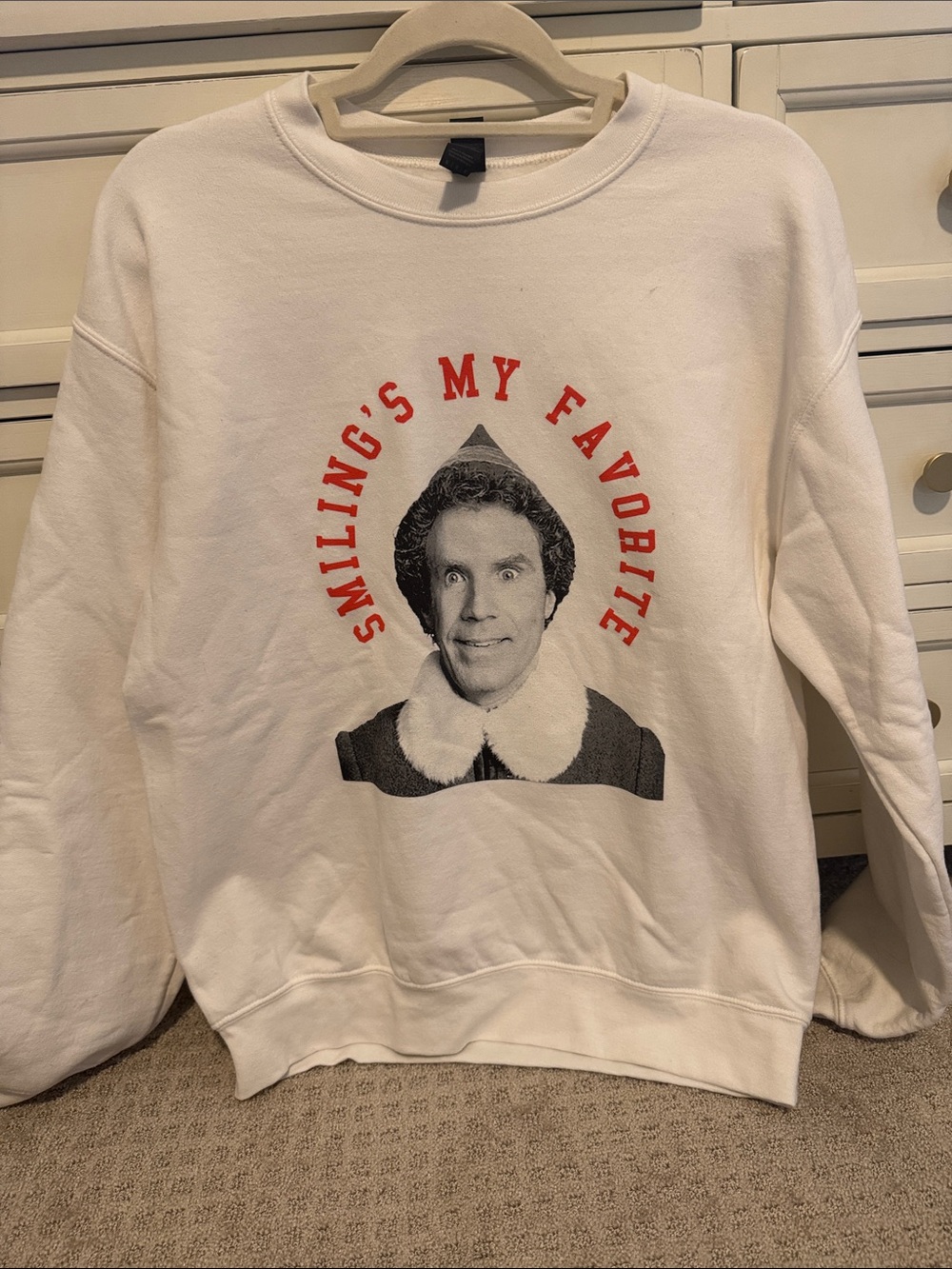 White Graphic Crewneck Sweatshirt  with Red Text